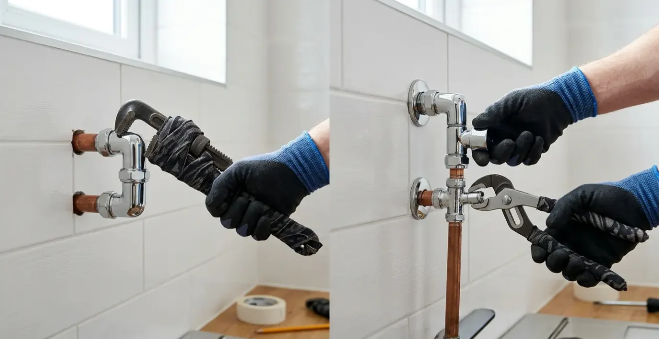 Comparaison entre pince multiprise et clé à molette pour protéger les surfaces chromées en plomberie