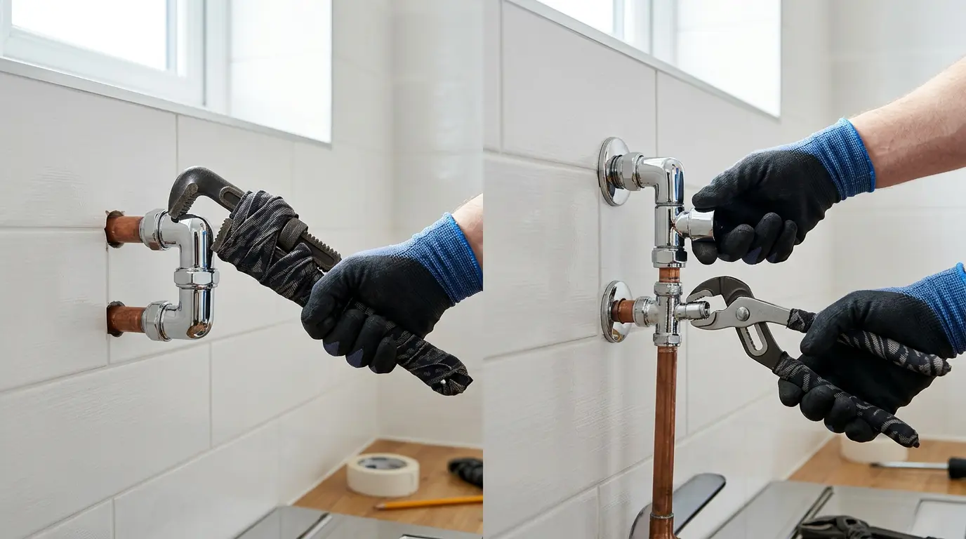 Comparaison entre pince multiprise et clé à molette pour protéger les surfaces chromées en plomberie