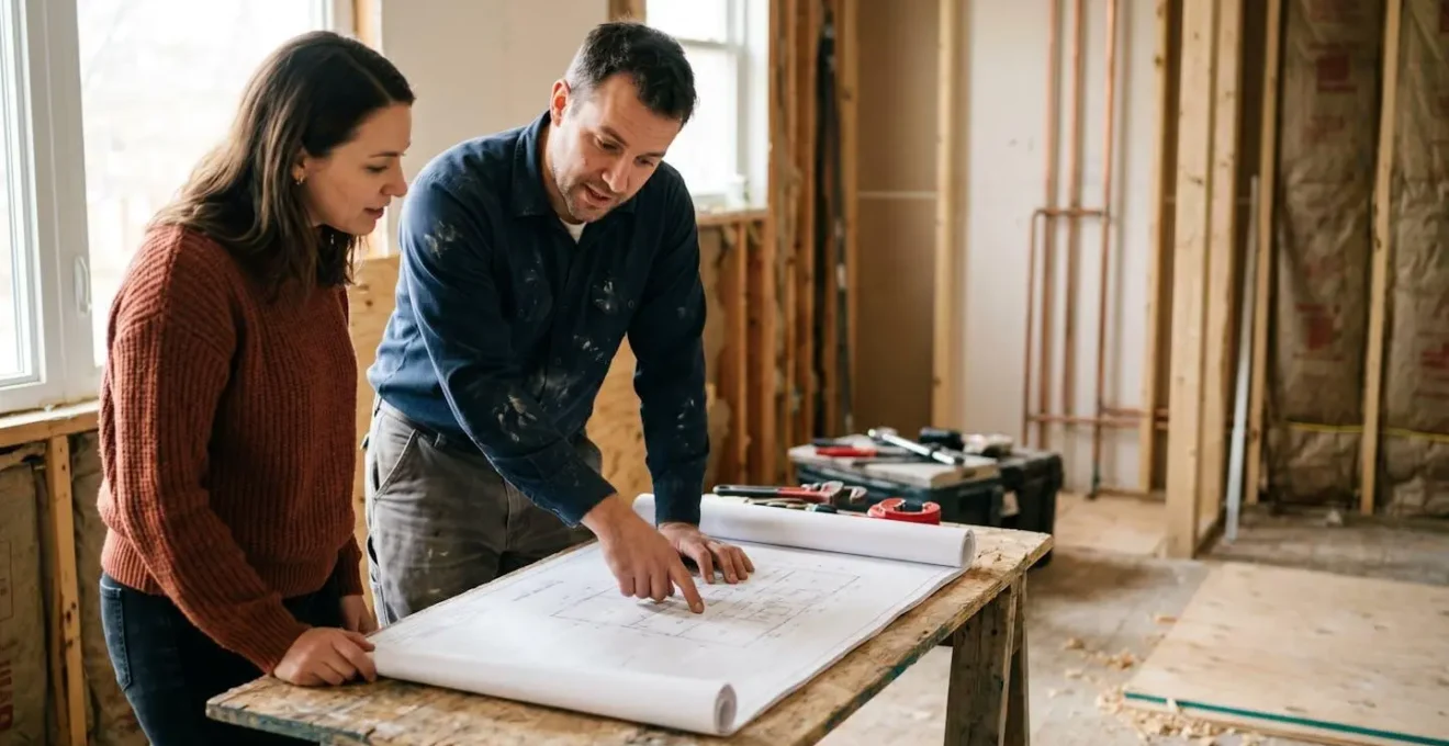 Vue d'ensemble d'un chantier montrant les différentes phases d'intervention plomberie