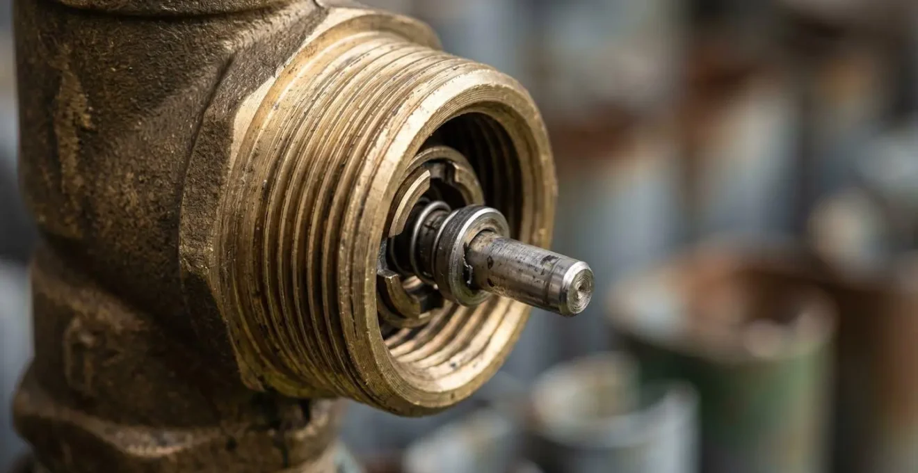 Vue rapprochée d'une vanne de radiateur montrant le pointeau métallique et le filetage compatible