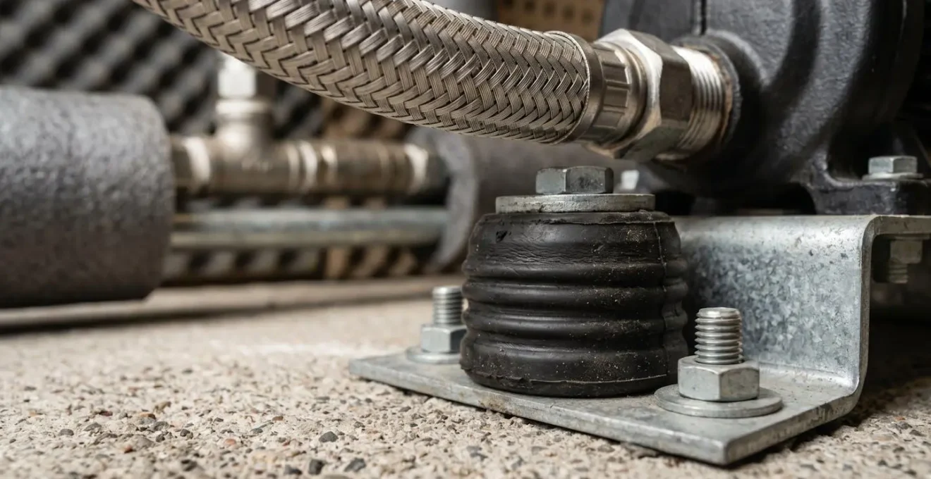 Installation d'un surpresseur avec manchons anti-vibratiles et isolation phonique dans un local technique