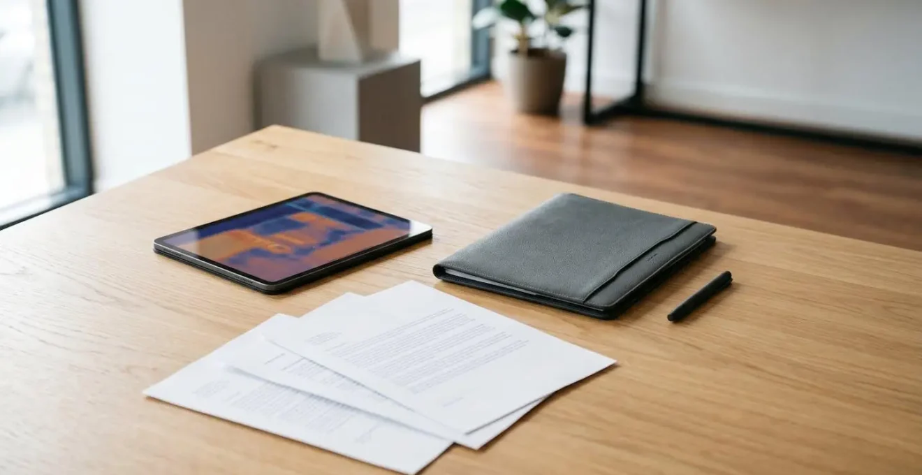 Documents d'assurance et rapport de recherche de fuite disposés sur une table de travail