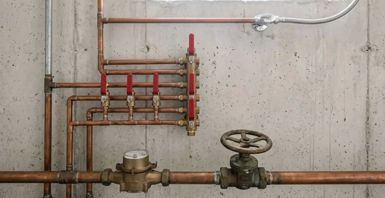 Schéma des trois niveaux de vannes d'arrêt dans une installation domestique