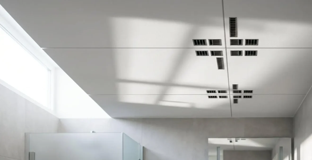 Installation discrète d'une VMC double flux dans un faux plafond de salle de bain